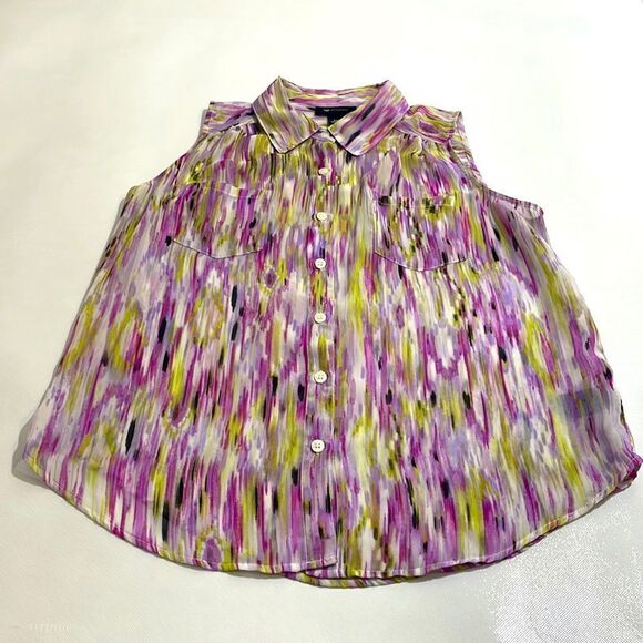 AB Studio Sleeveless Sheer Button Up - Picture 1 of 6